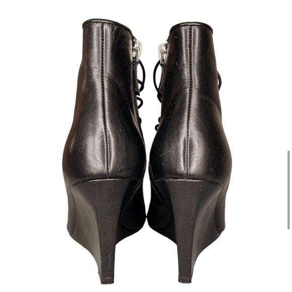 Givenchy Black Leather Lace Up Peep Toe Bondage Wedge Booties - 37.5 - Picture 7 of 10